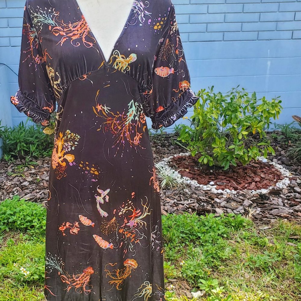 Modcloth Black Print Velvet Midi Dress - 1x